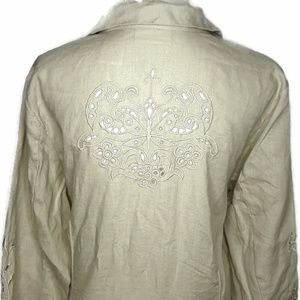 100% Linen Shirt Floral Back Sleeve Cut Outs XL